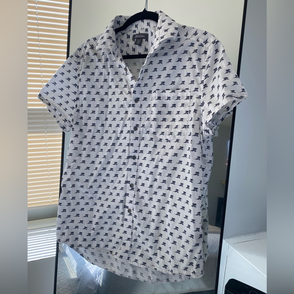 Kenneth Cole Reaction - Cotton Palm Tree Design Short Sleeve Button Down -Size M